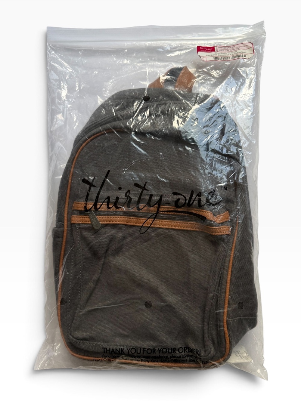 Thirty-One Gifts Sling-Back Thermal Backpack In The "City Charcoal" Print